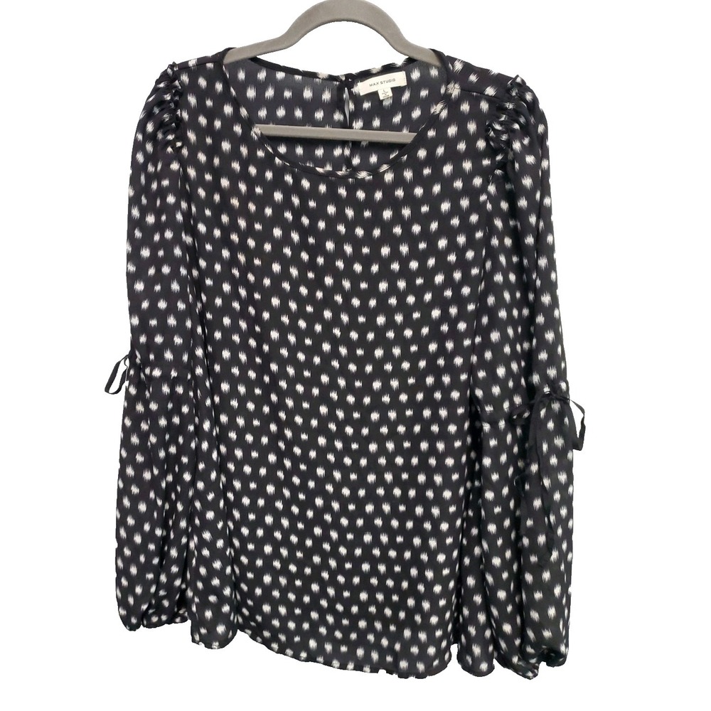 Max Studio‎ Top Shirt Womens Black/ White Sz Large Casual Career Long Sleeve